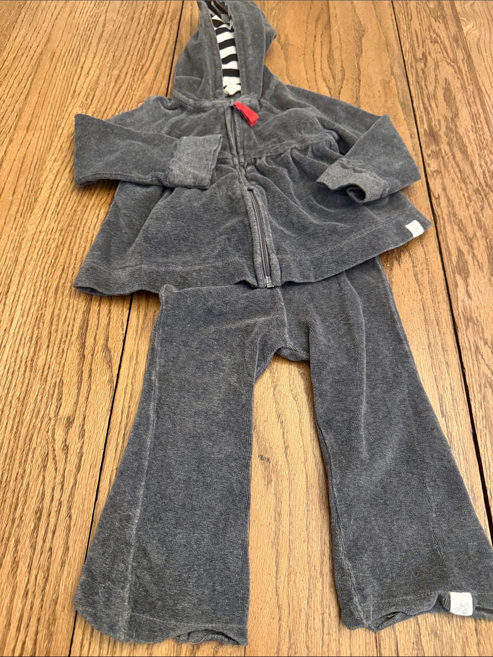 Burt's Bees Baby Girls Gray Hooded Zip Jacket Striped Lining Wide Leg Sz 18m UU